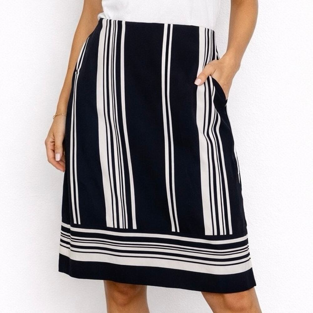 NWT Cato Striped Knee Length Skirt Black White Size 8 Career Casual